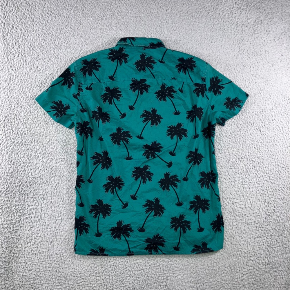 American Eagle Hawaiian Shirt Men XS Teal Palm Tree Print S/S Preppy Beach vaca - Picture 3 of 8